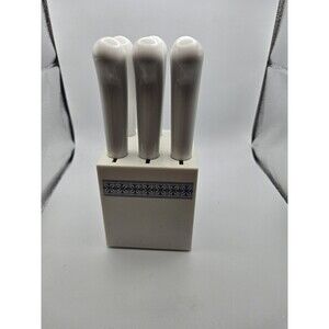Vintage 6 Butter Cheese Knives White Blue Ceramic Handles Taiwan W Knife Holder